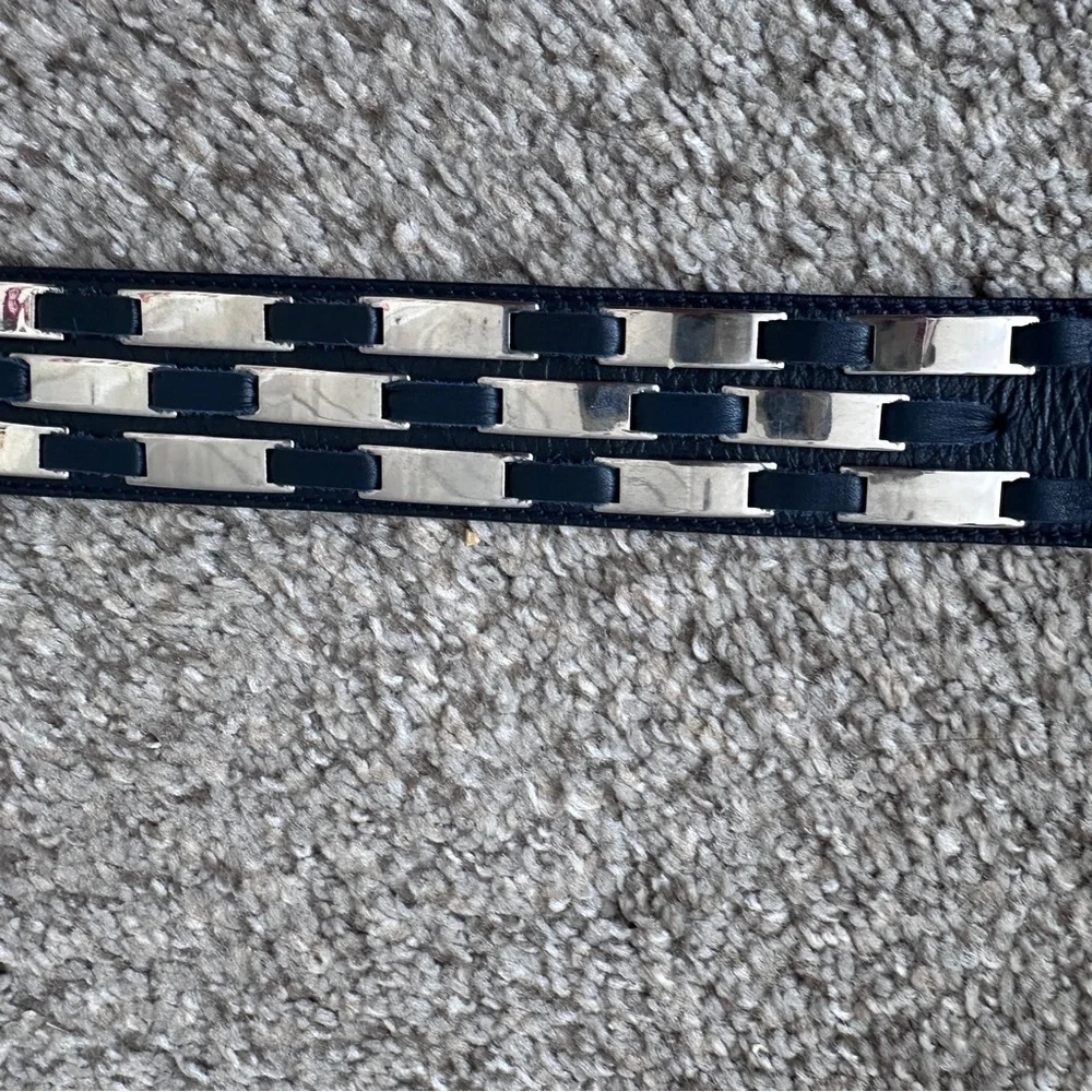 Vintage Escada Black Leather Mirrored Belt Size 42 Rockstar West Germany Made